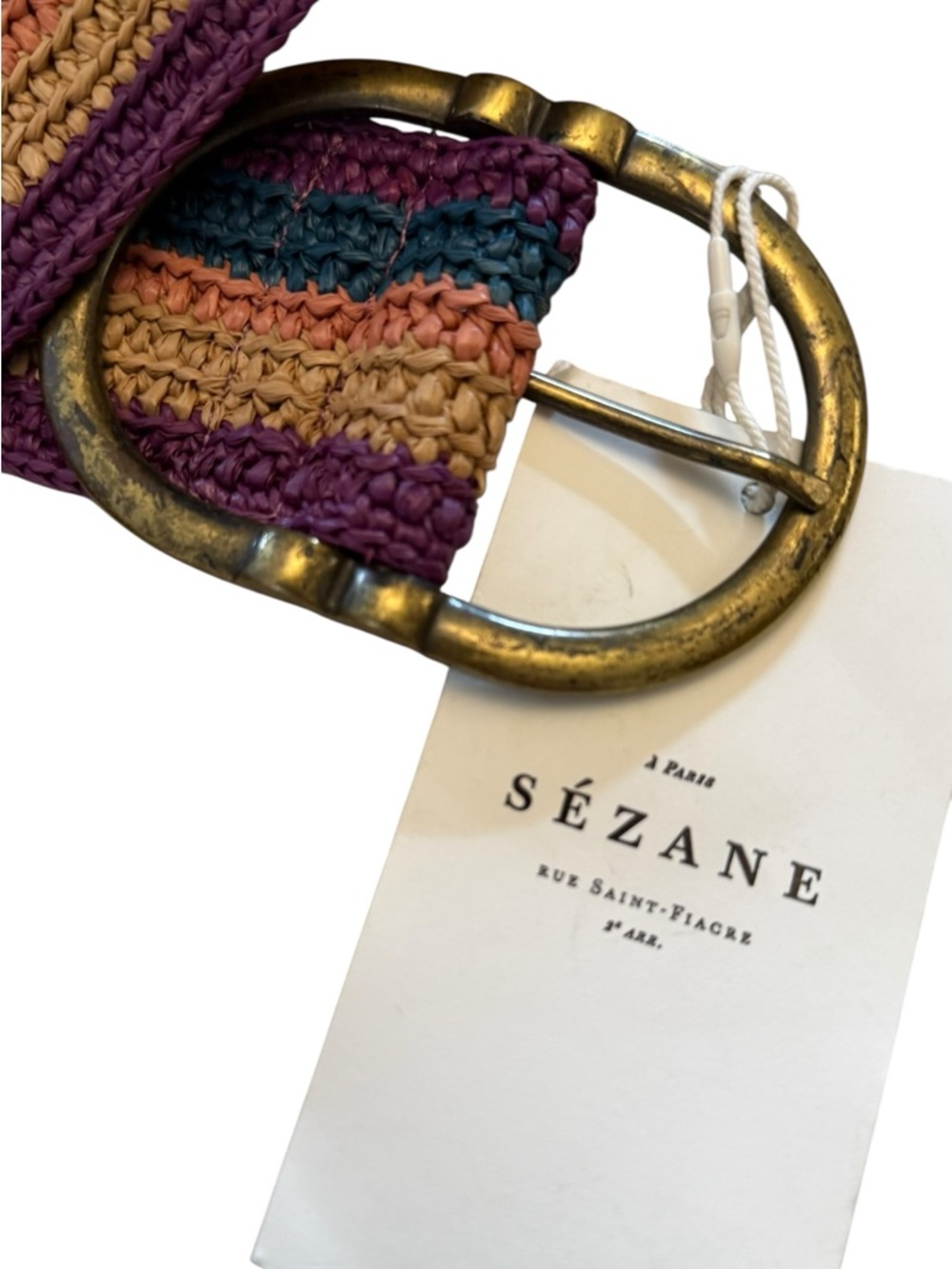 Sezane Purple Multicolor Braided Belt with Brass Buckle